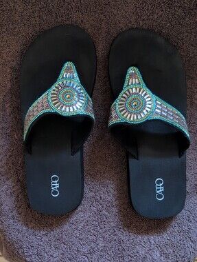 Cato Black Sandals with Multicolor Bead Accents